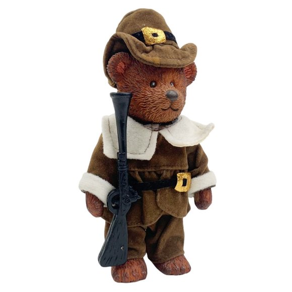 Russ Teddy Town Bear Pilgrim Figurine Thanksgiving Family Dinner Holiday Decor - Picture 12 of 12